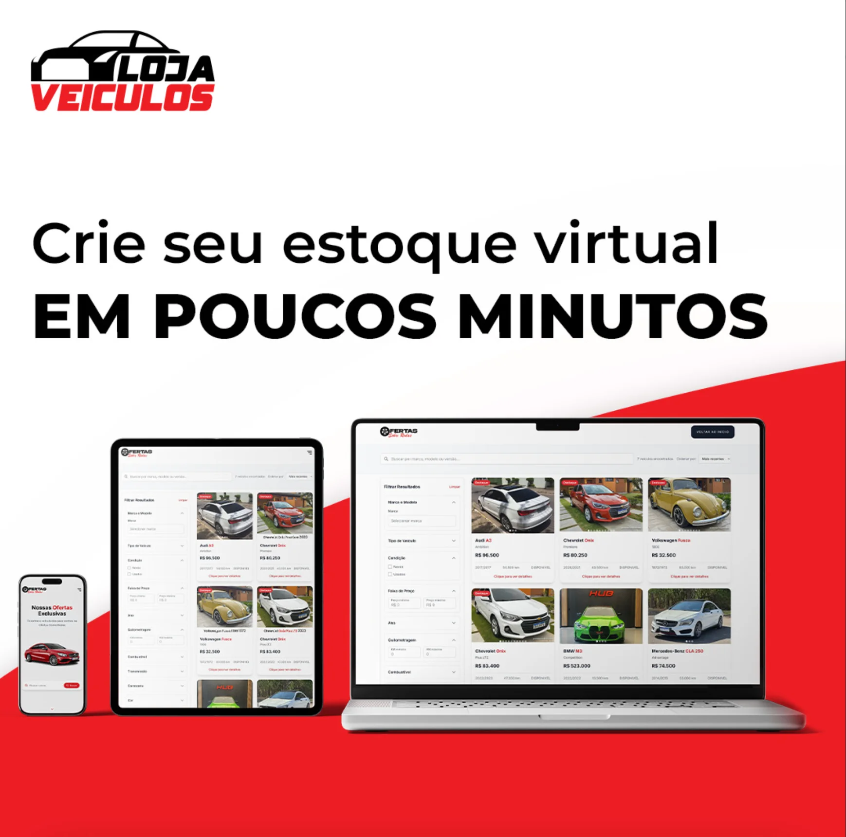 Loja de veículos moderna com computador mostrando site de vendas de carros