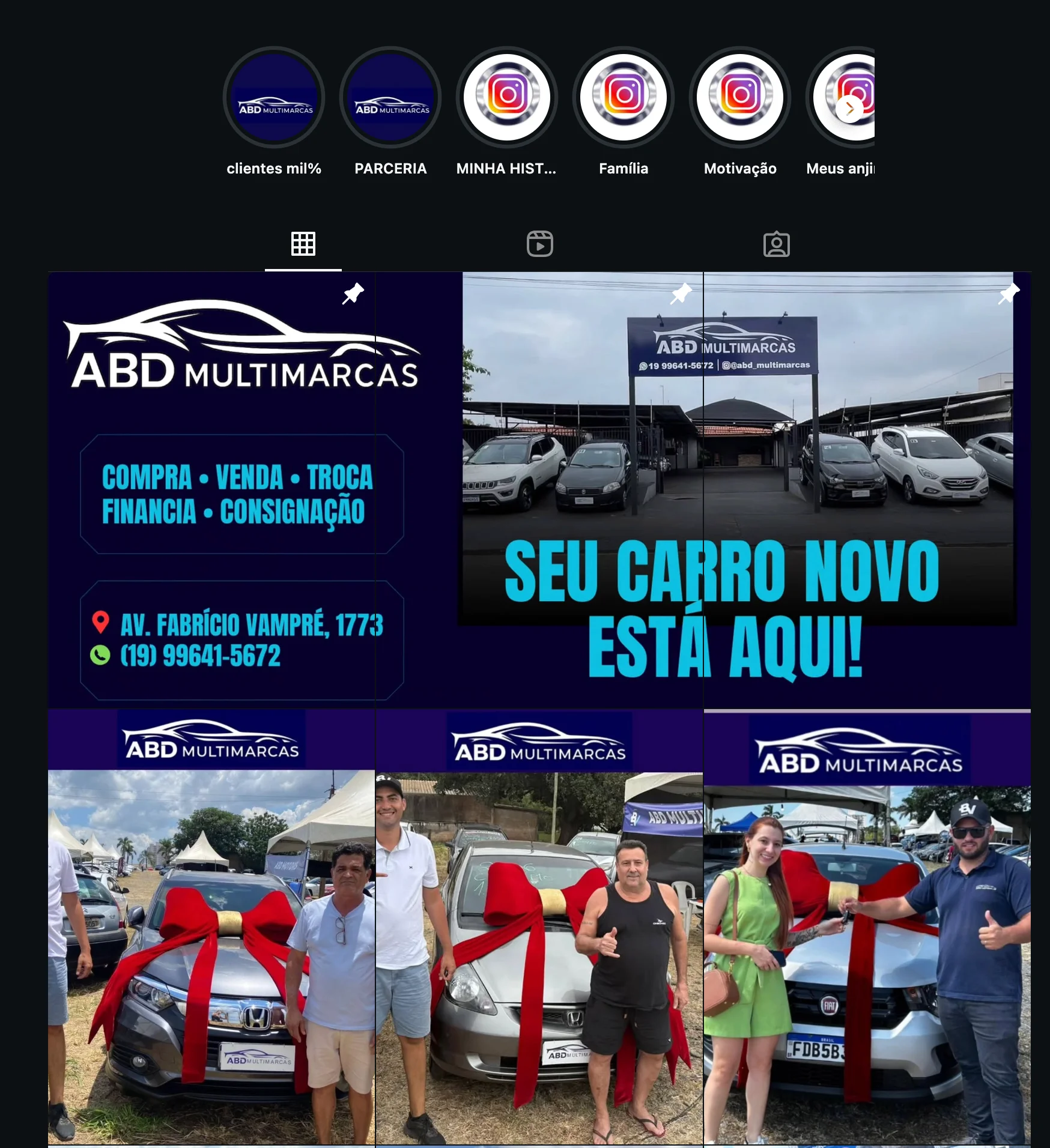 Feed de Instagram de loja de veículos